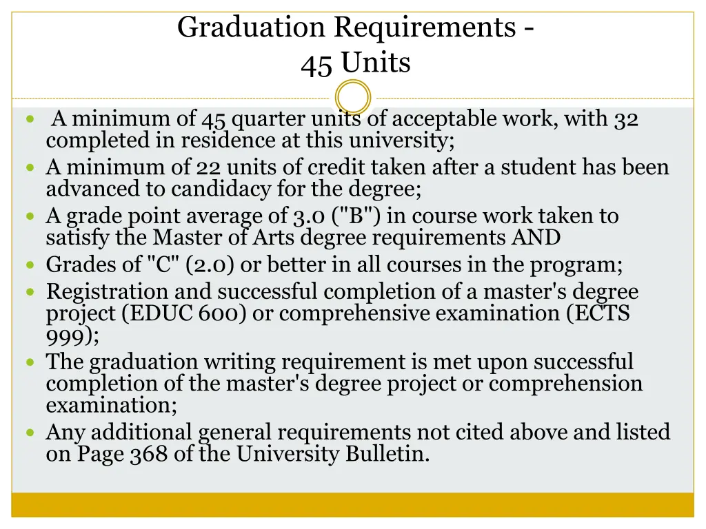 graduation requirements 45 units
