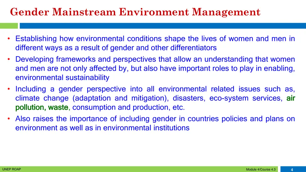 gender mainstream environment management