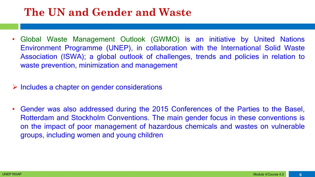 the un and gender and waste