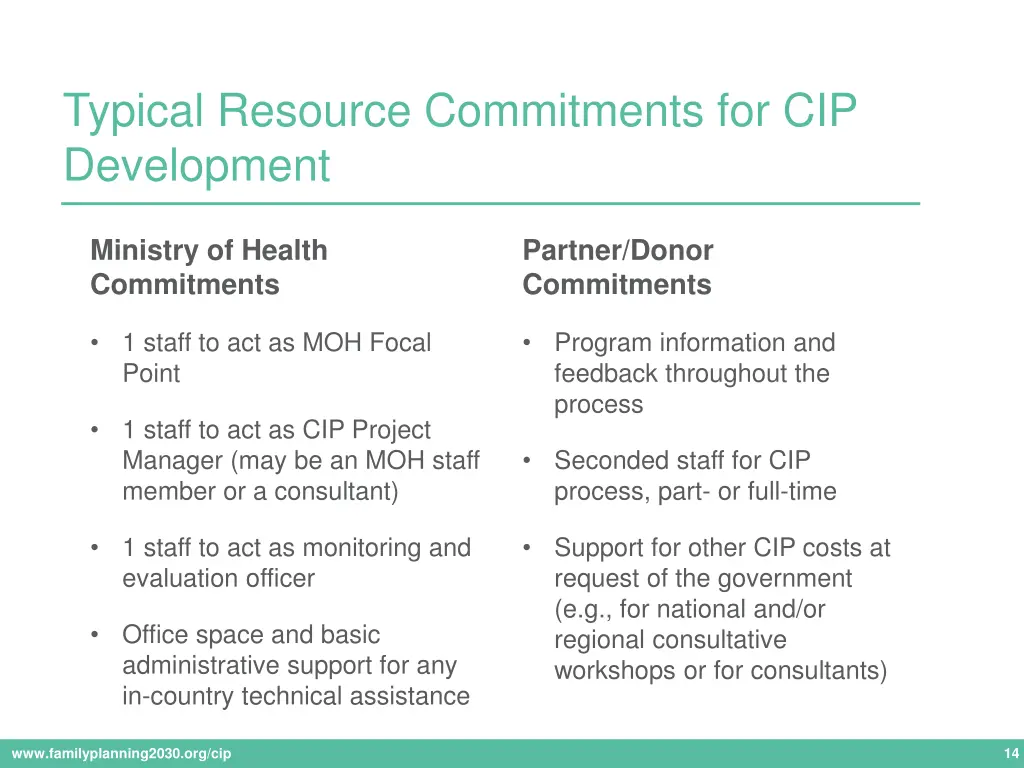 typical resource commitments for cip development