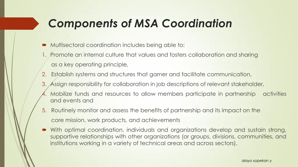 components of msa coordination