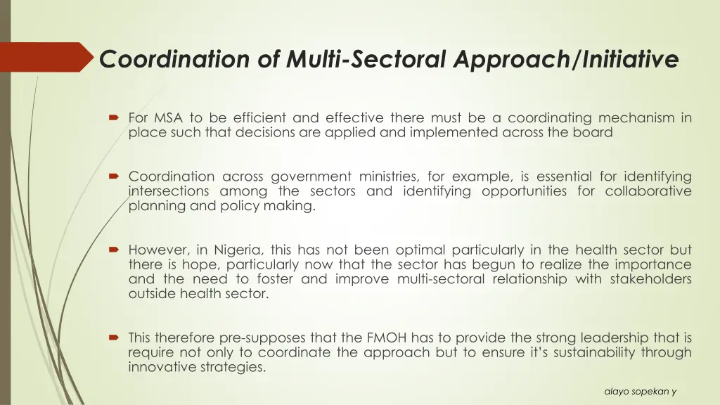 coordination of multi sectoral approach initiative