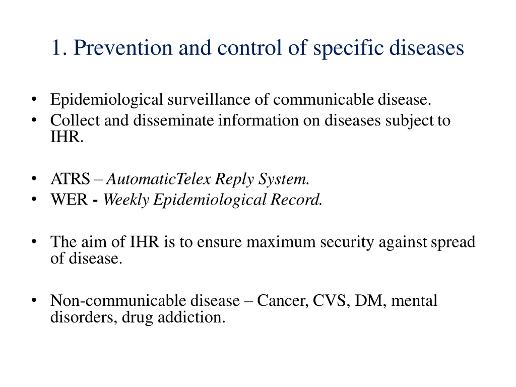 1 prevention and control of specific diseases