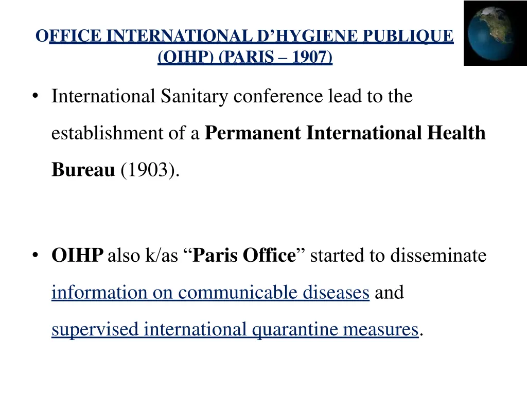 office international d hygiene publique oihp