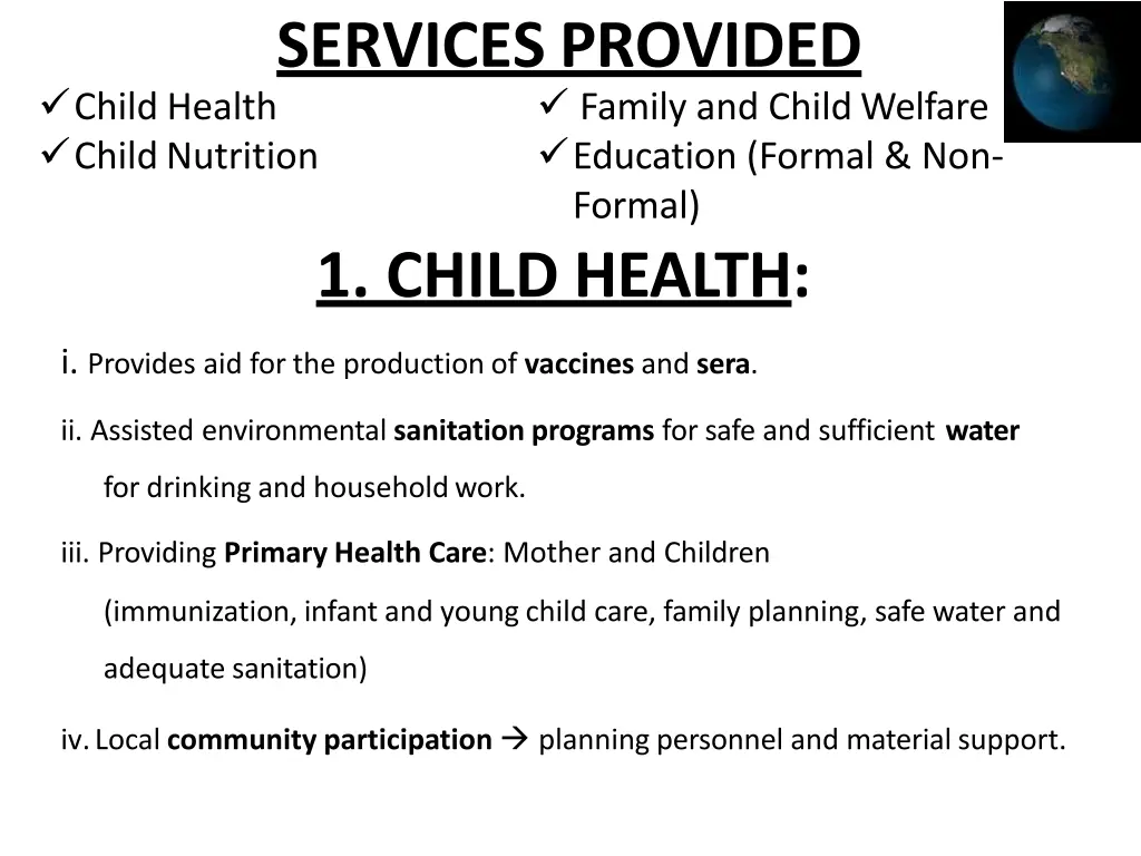 servicesprovided child health childnutrition