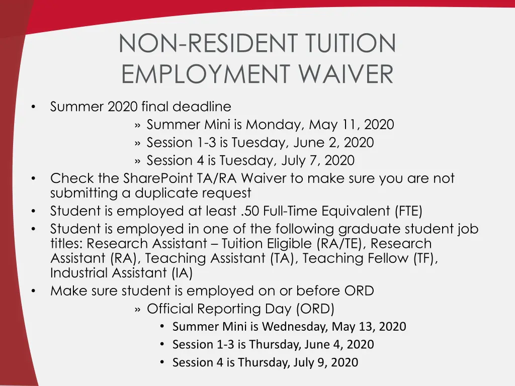non resident tuition employment waiver