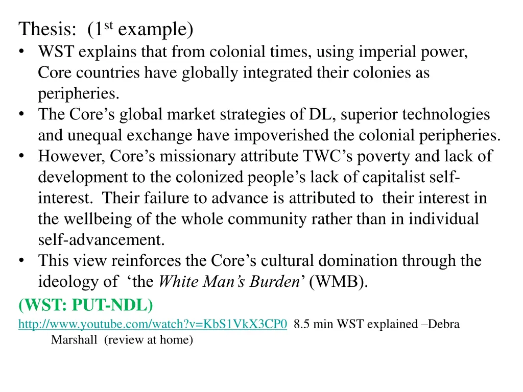 thesis 1 st example wst explains that from