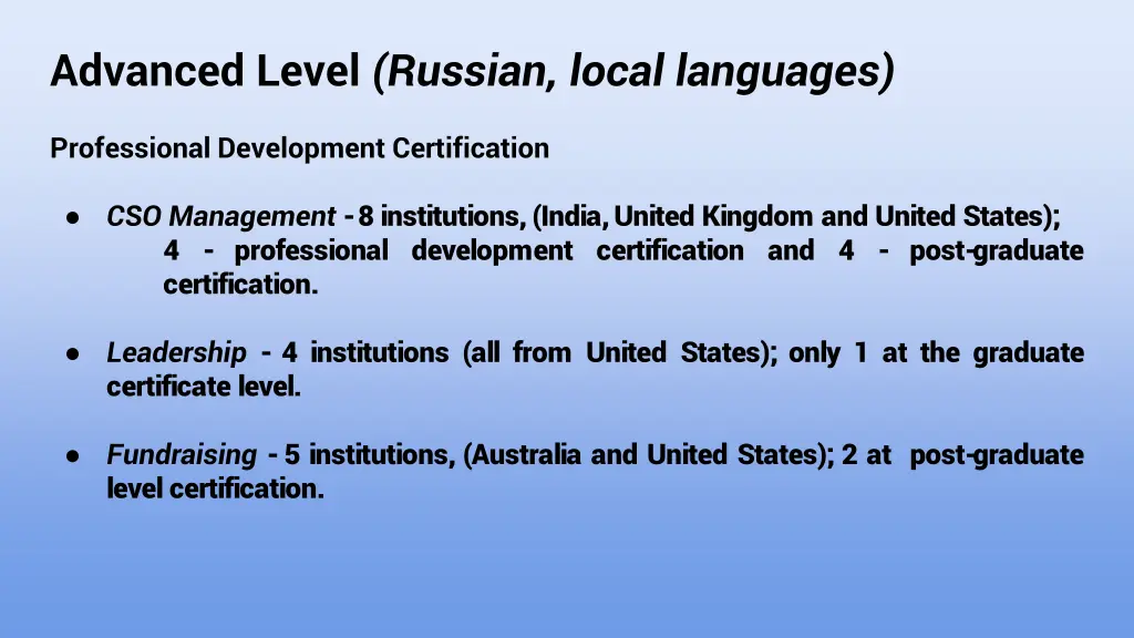 advanced level russian local languages