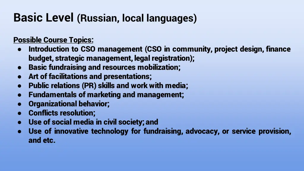 basic level russian local languages