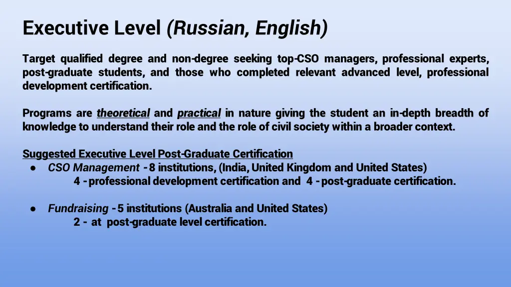 executive level russian english