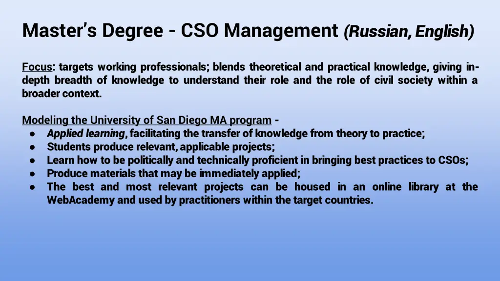 master s degree cso management russian english