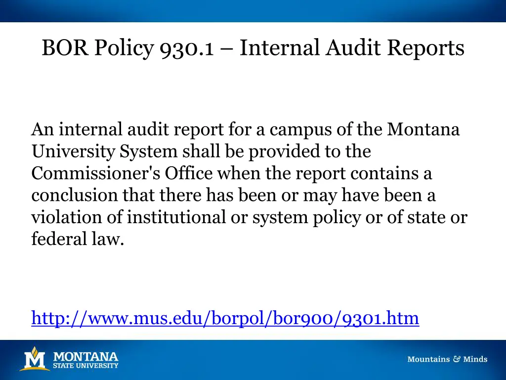 bor policy 930 1 internal audit reports