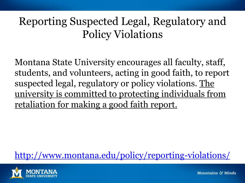reporting suspected legal regulatory and policy