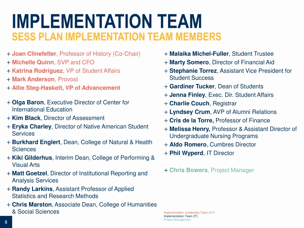 implementation team sess plan implementation team