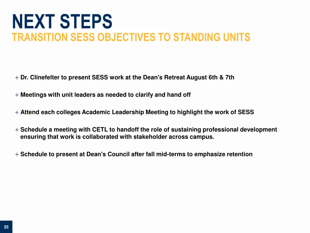 next steps transition sess objectives to standing
