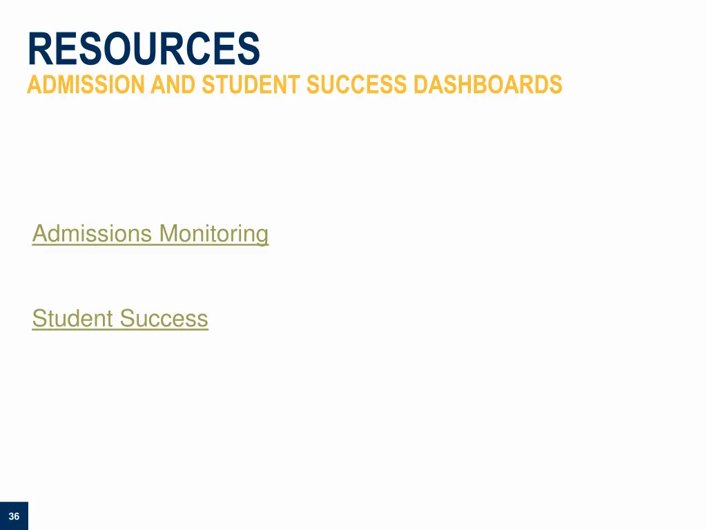resources admission and student success dashboards