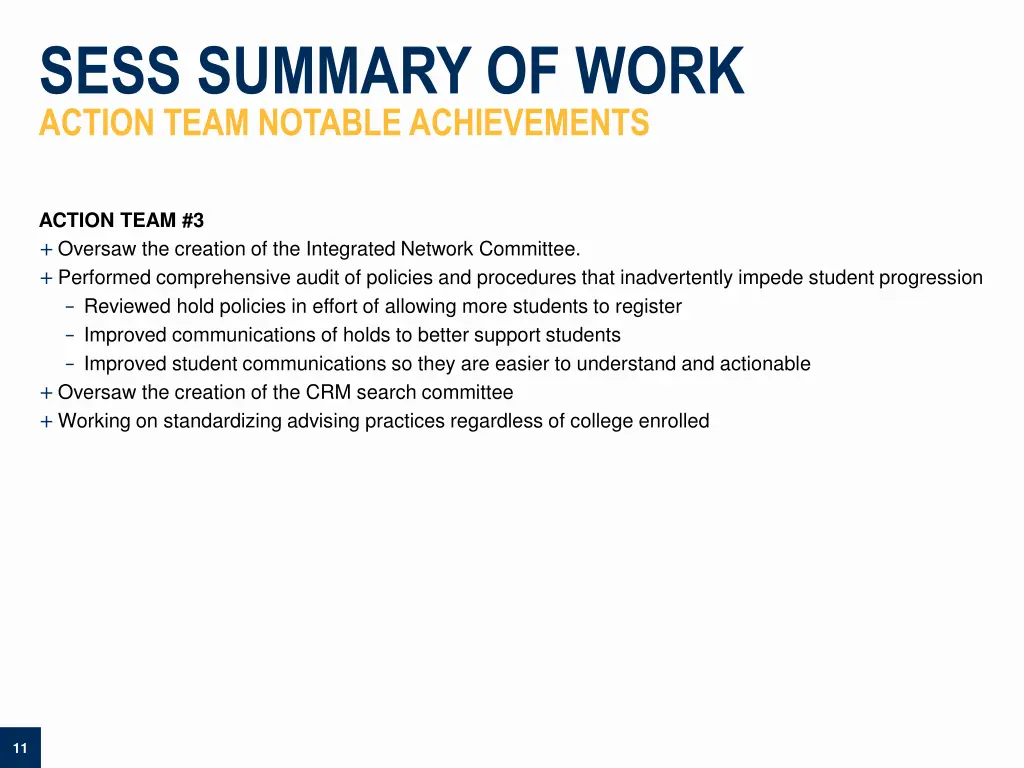sess summary of work action team notable 1
