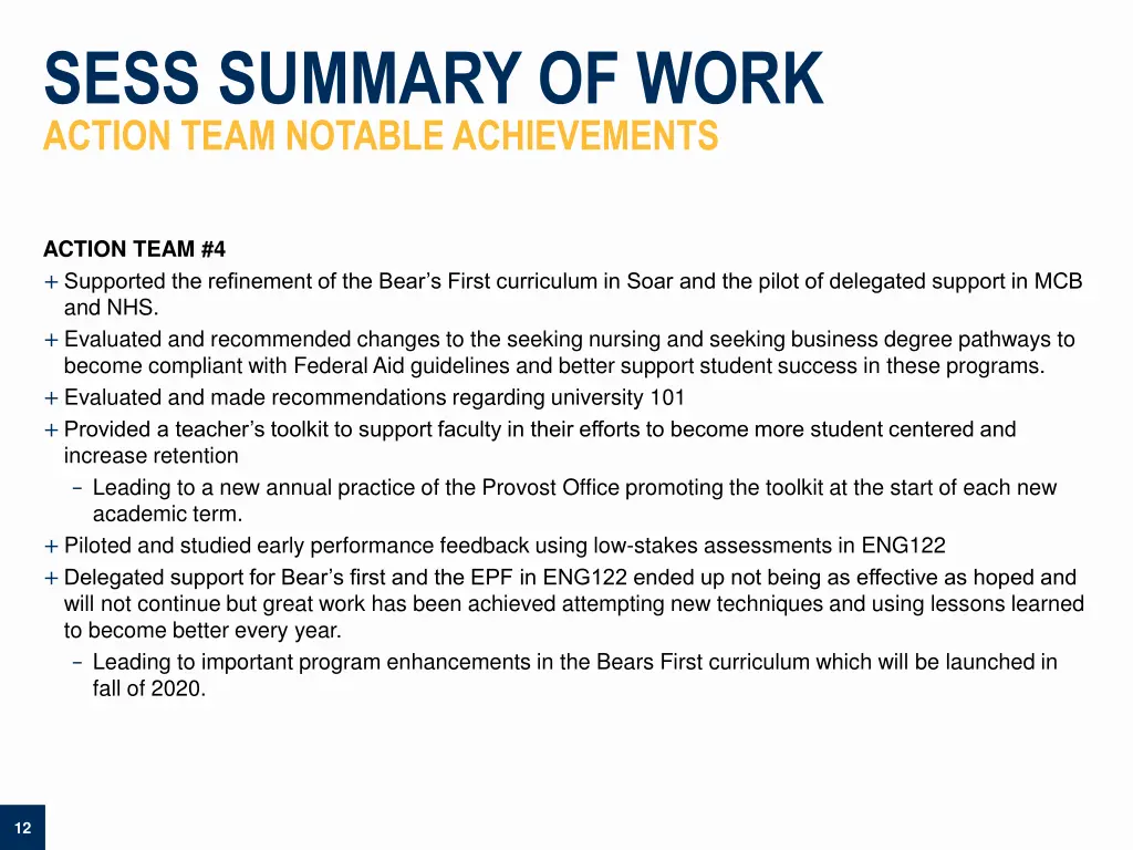 sess summary of work action team notable 2