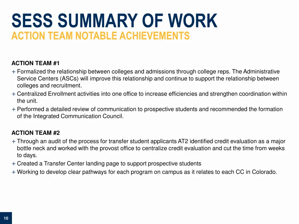 sess summary of work action team notable
