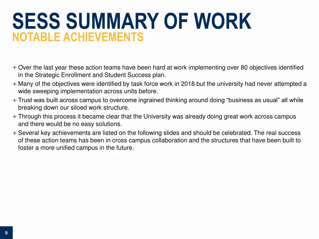 sess summary of work notable achievements