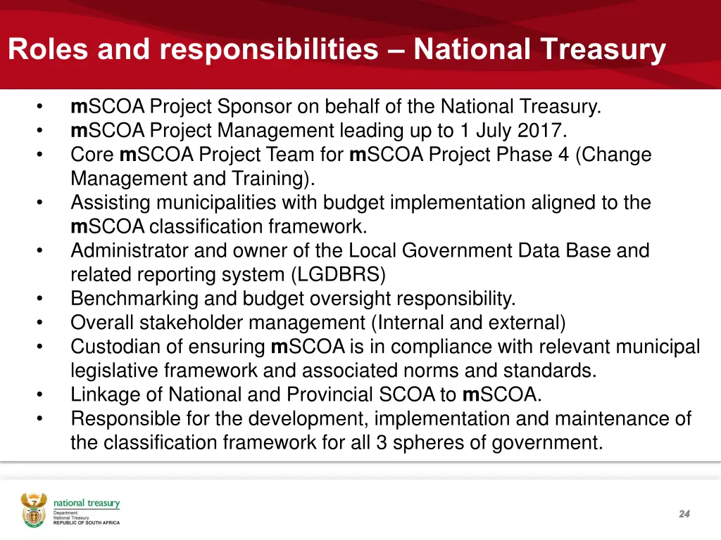 roles and responsibilities national treasury