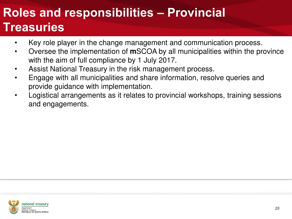 roles and responsibilities provincial treasuries