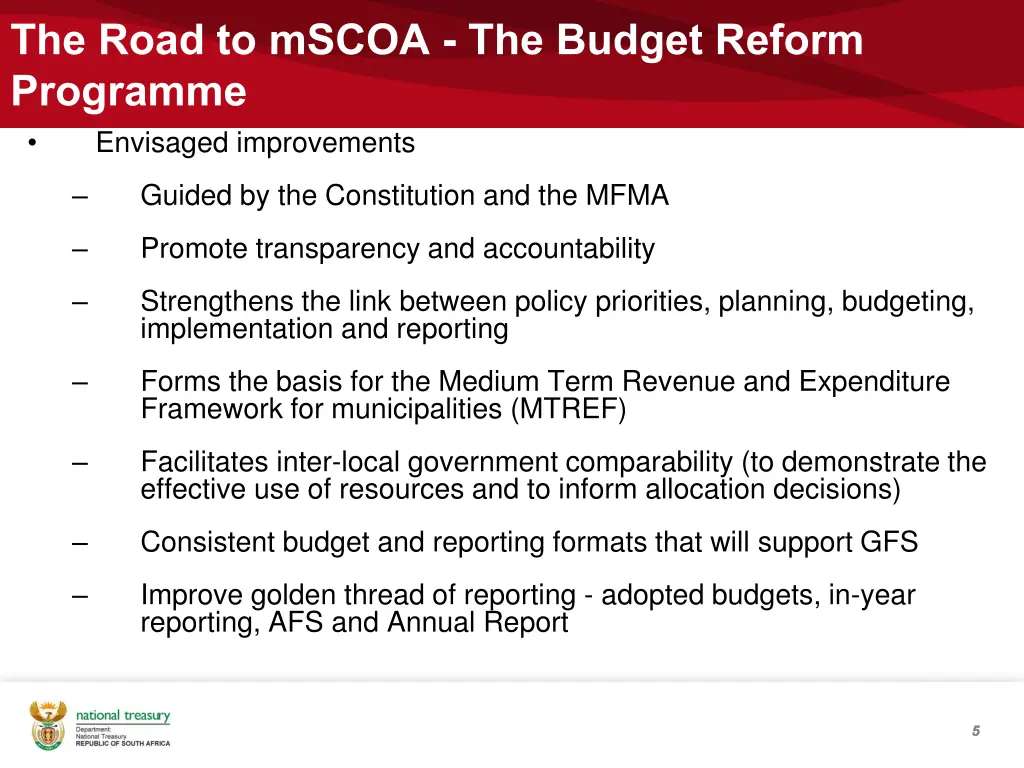 the road to mscoa the budget reform programme 2