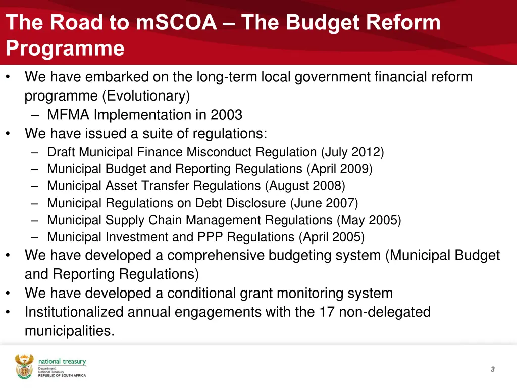 the road to mscoa the budget reform programme