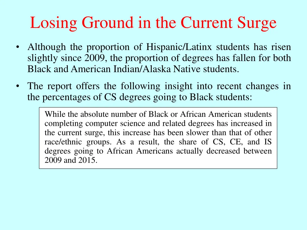 losing ground in the current surge