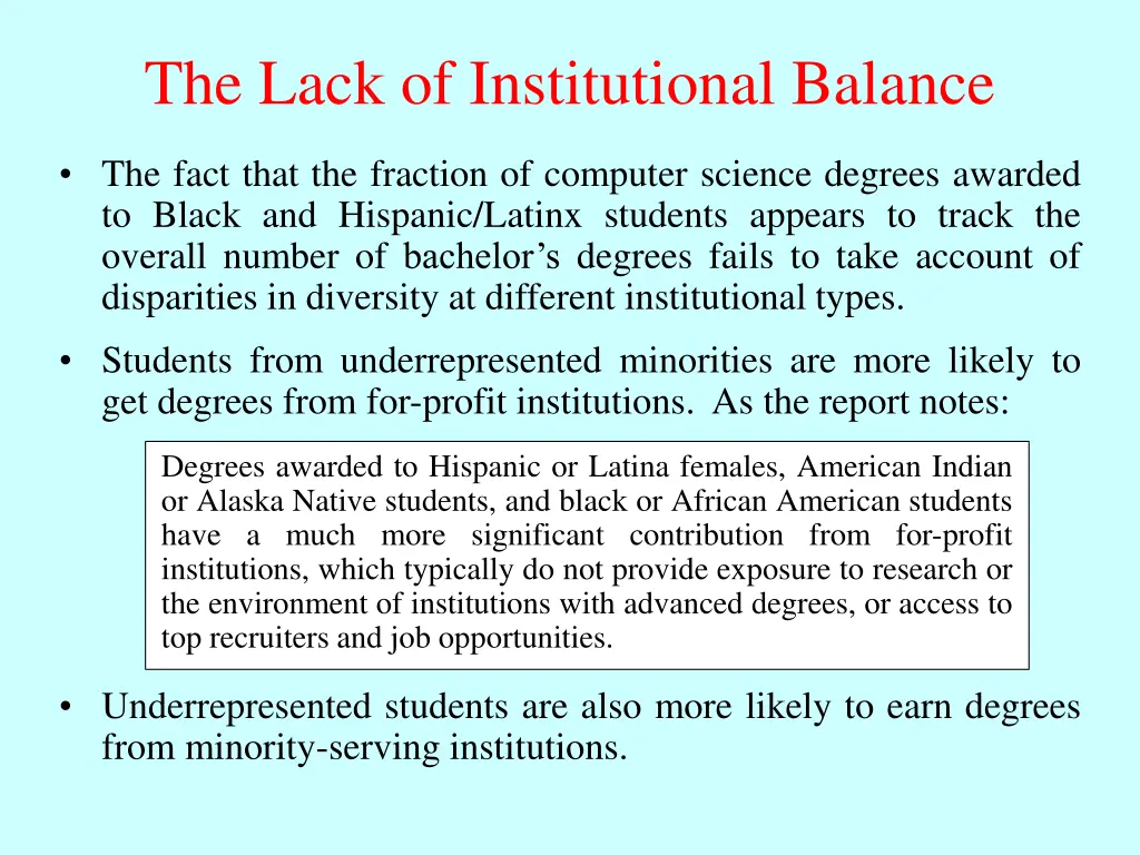 the lack of institutional balance