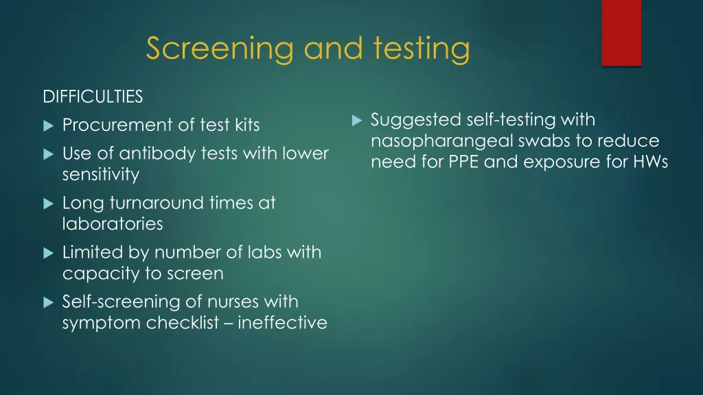 screening and testing