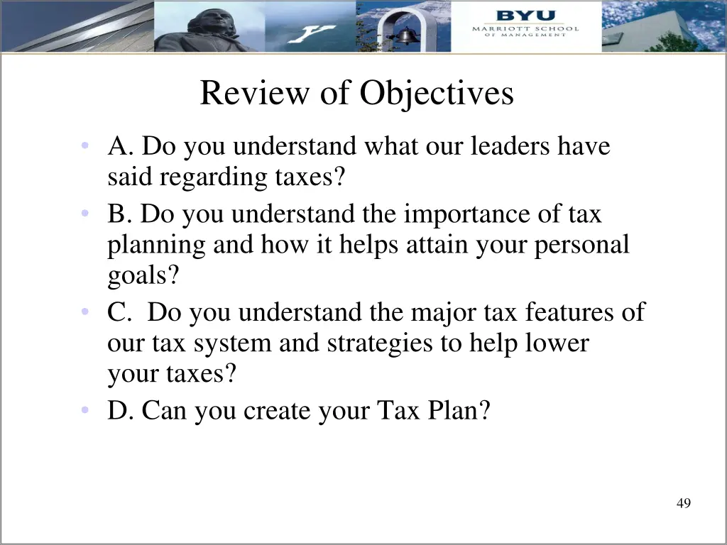 review of objectives
