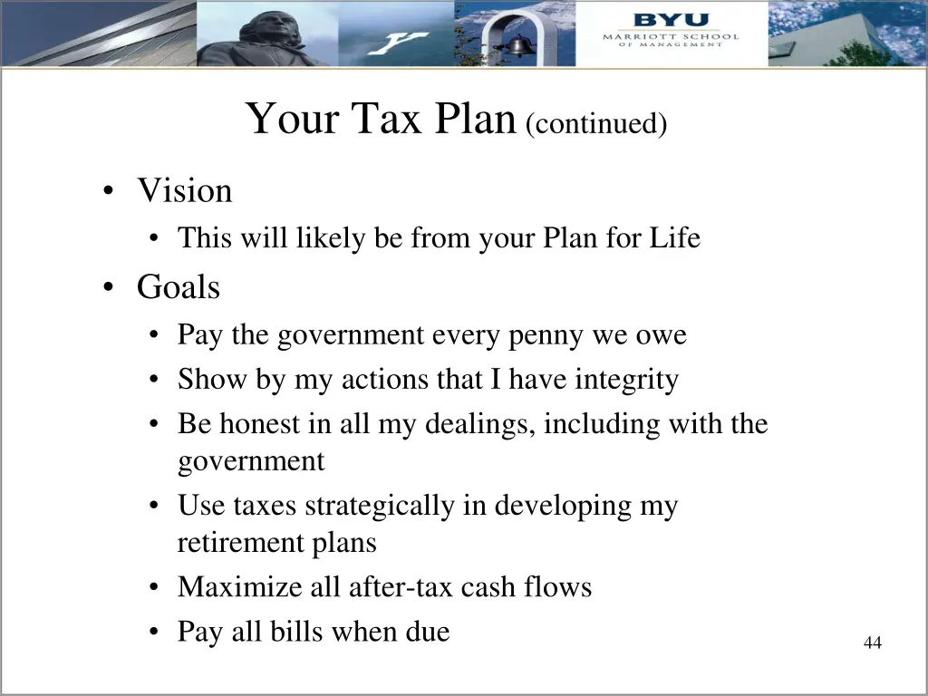 your tax plan continued