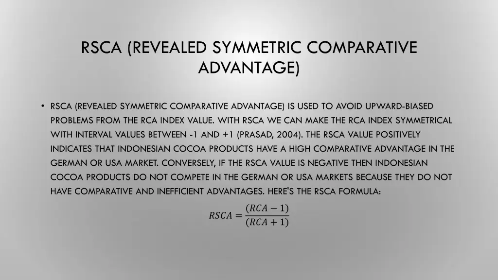 rsca revealed symmetric comparative advantage