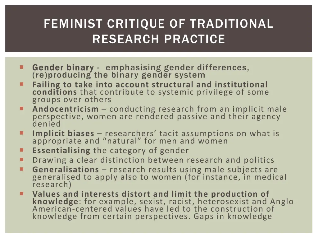 feminist critique of traditional research practice