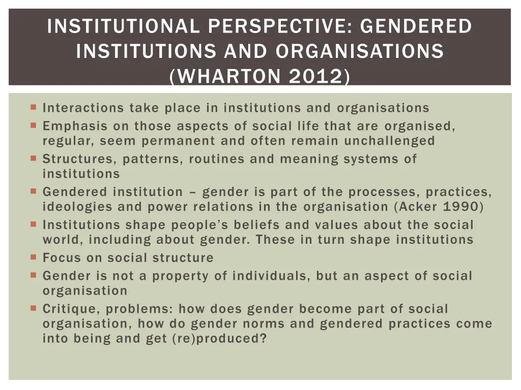 institutional perspective gendered institutions