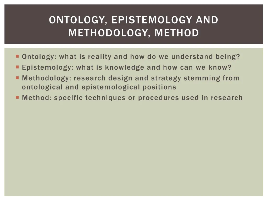 ontology epistemology and methodology method