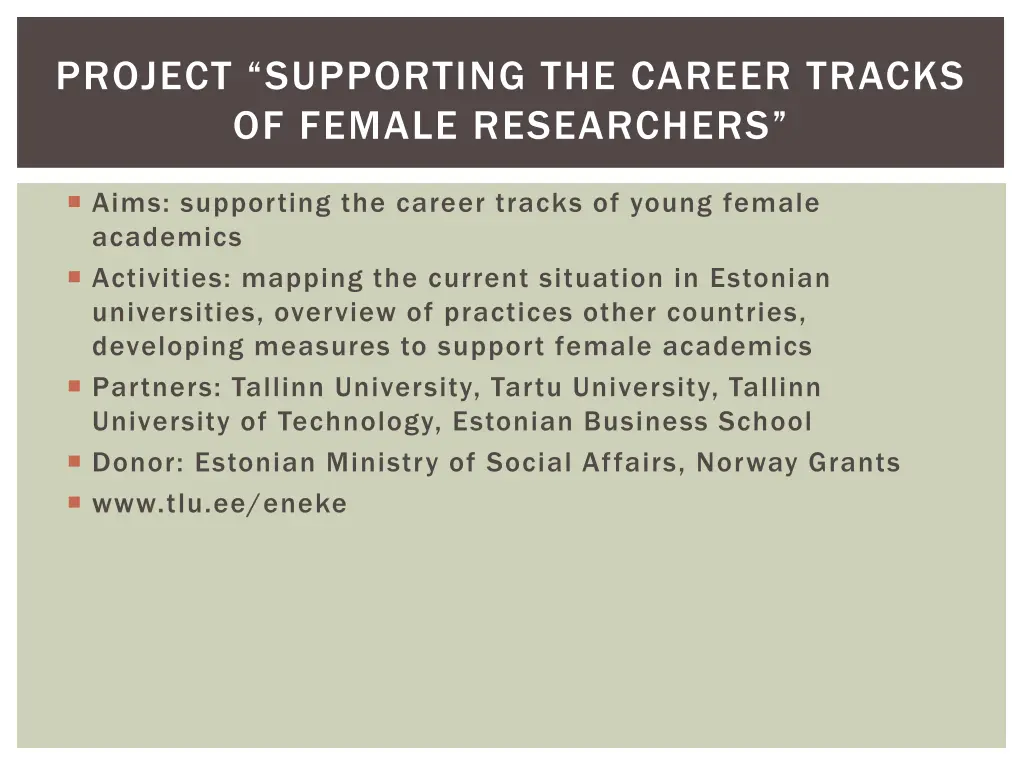 project supporting the career tracks of female
