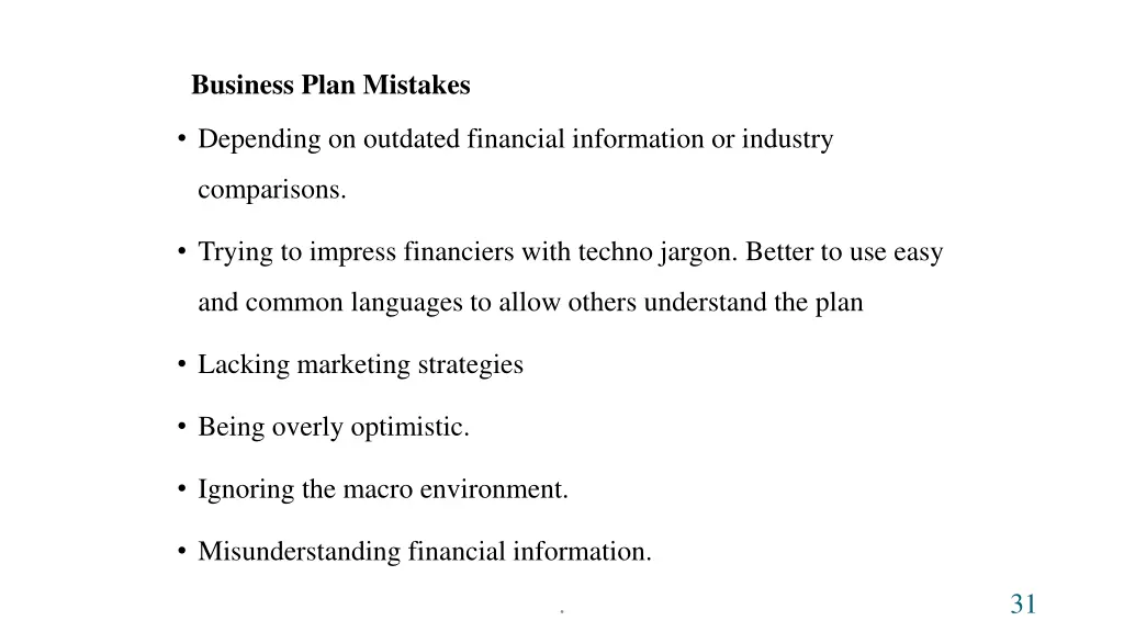 business plan mistakes