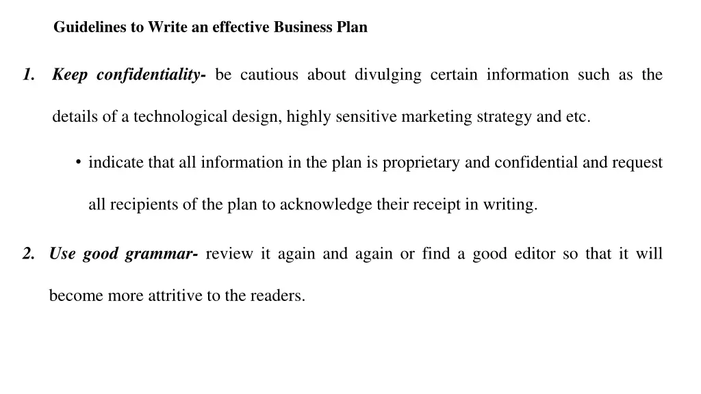 guidelines to write an effective business plan