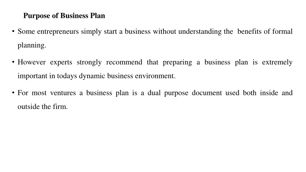 purpose of business plan