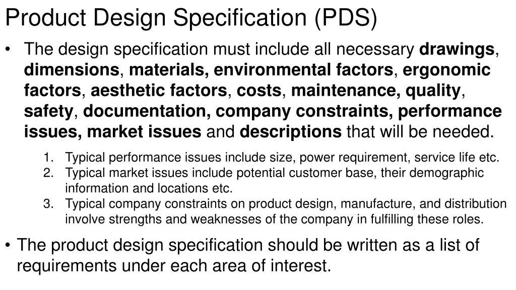 product design specification pds the design