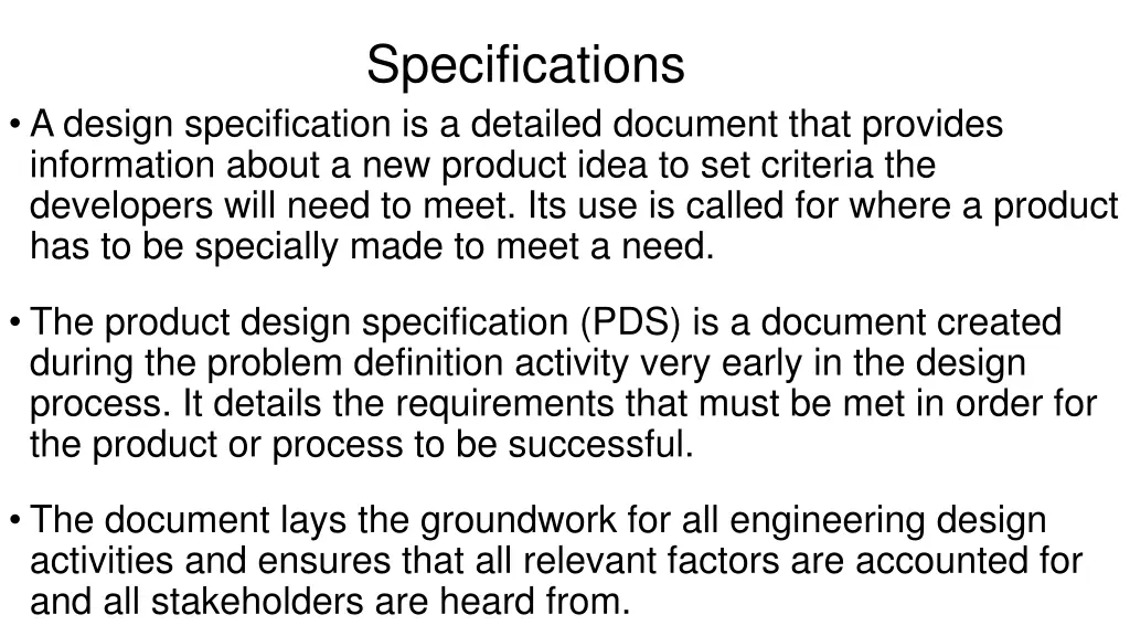 specifications