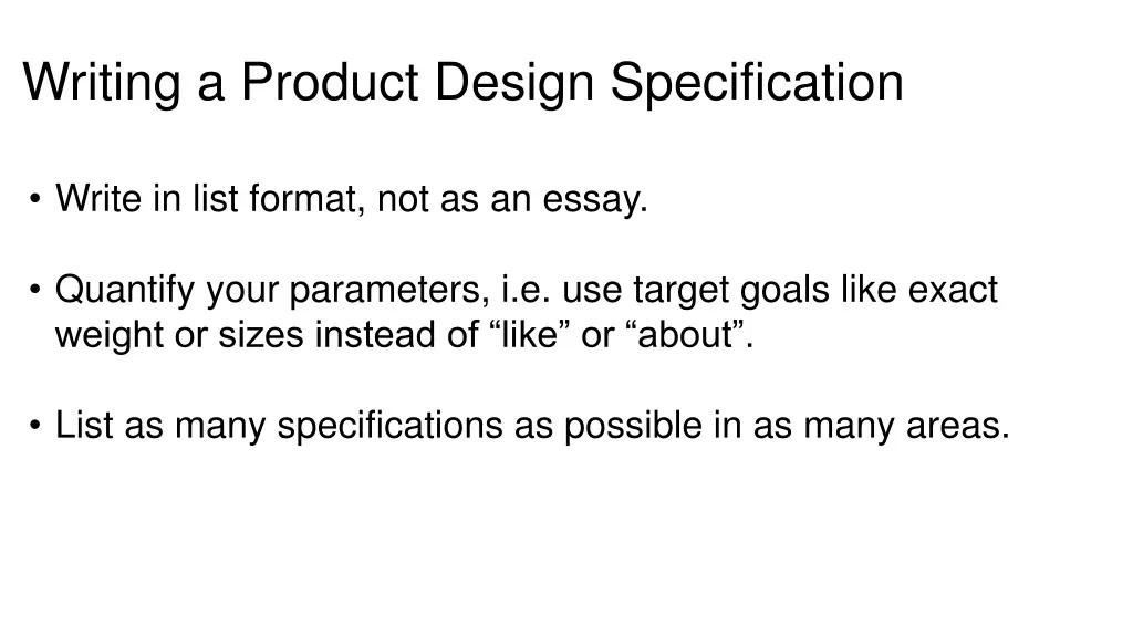 writing a product design specification