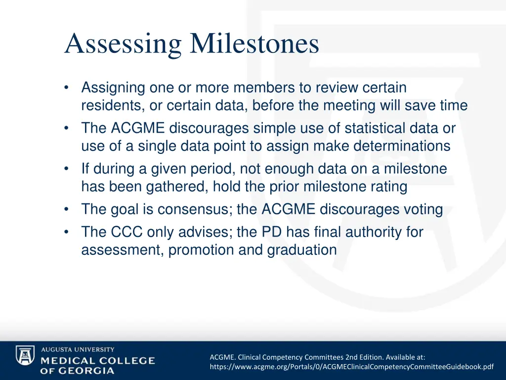 assessing milestones