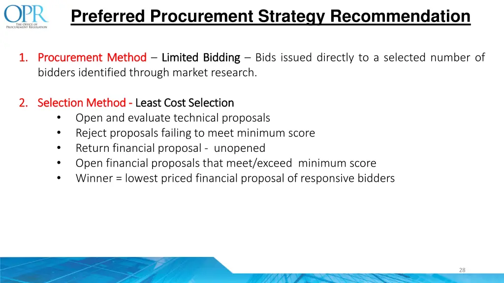 preferred procurement strategy recommendation