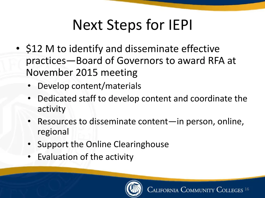 next steps for iepi 1