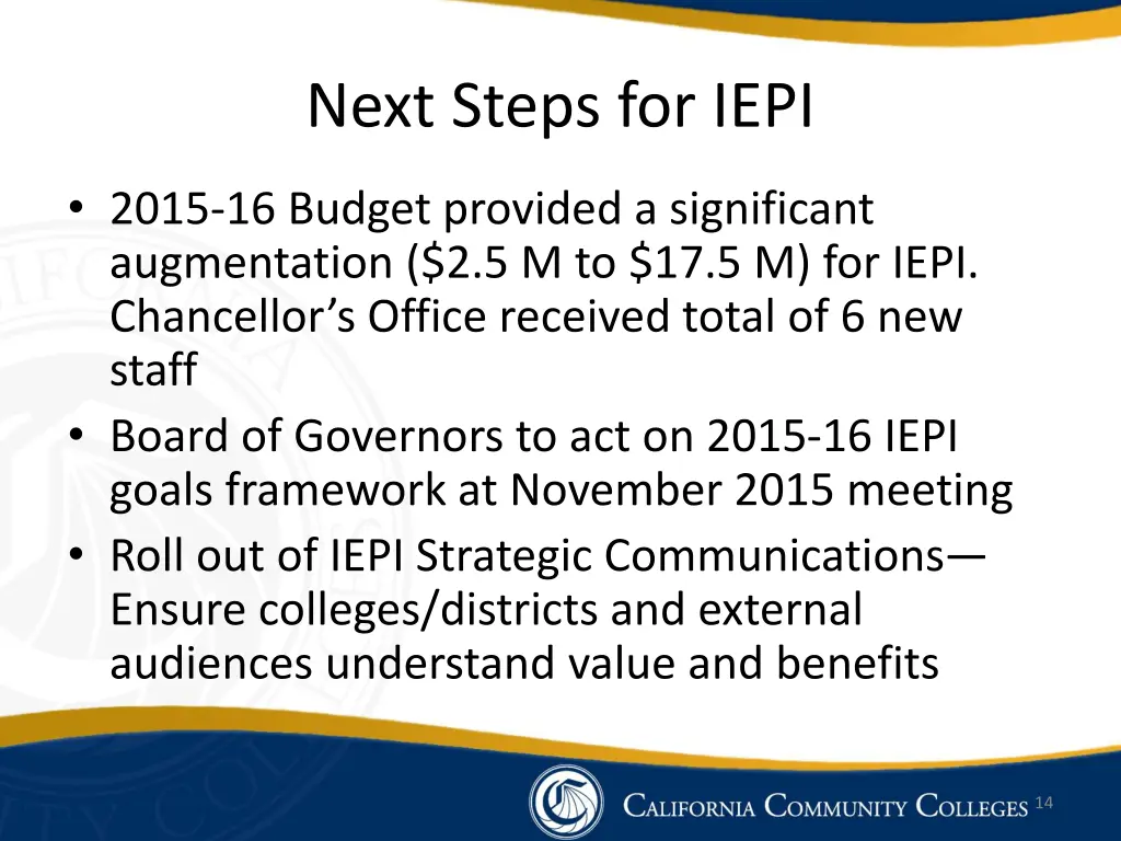 next steps for iepi