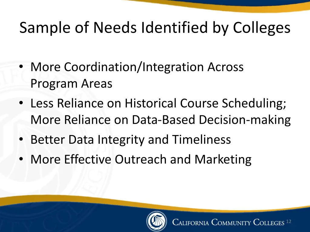 sample of needs identified by colleges