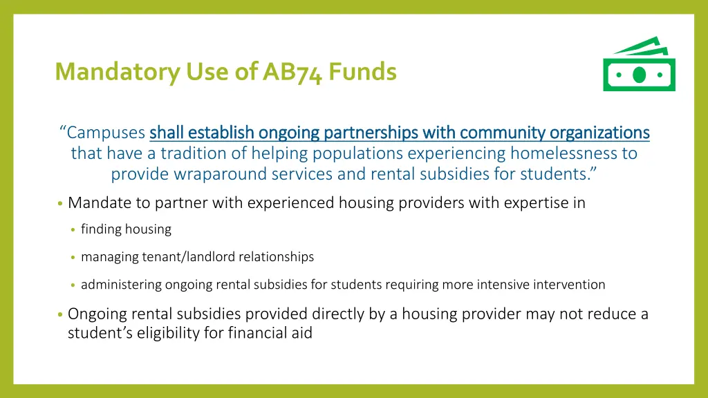 mandatory use of ab74 funds